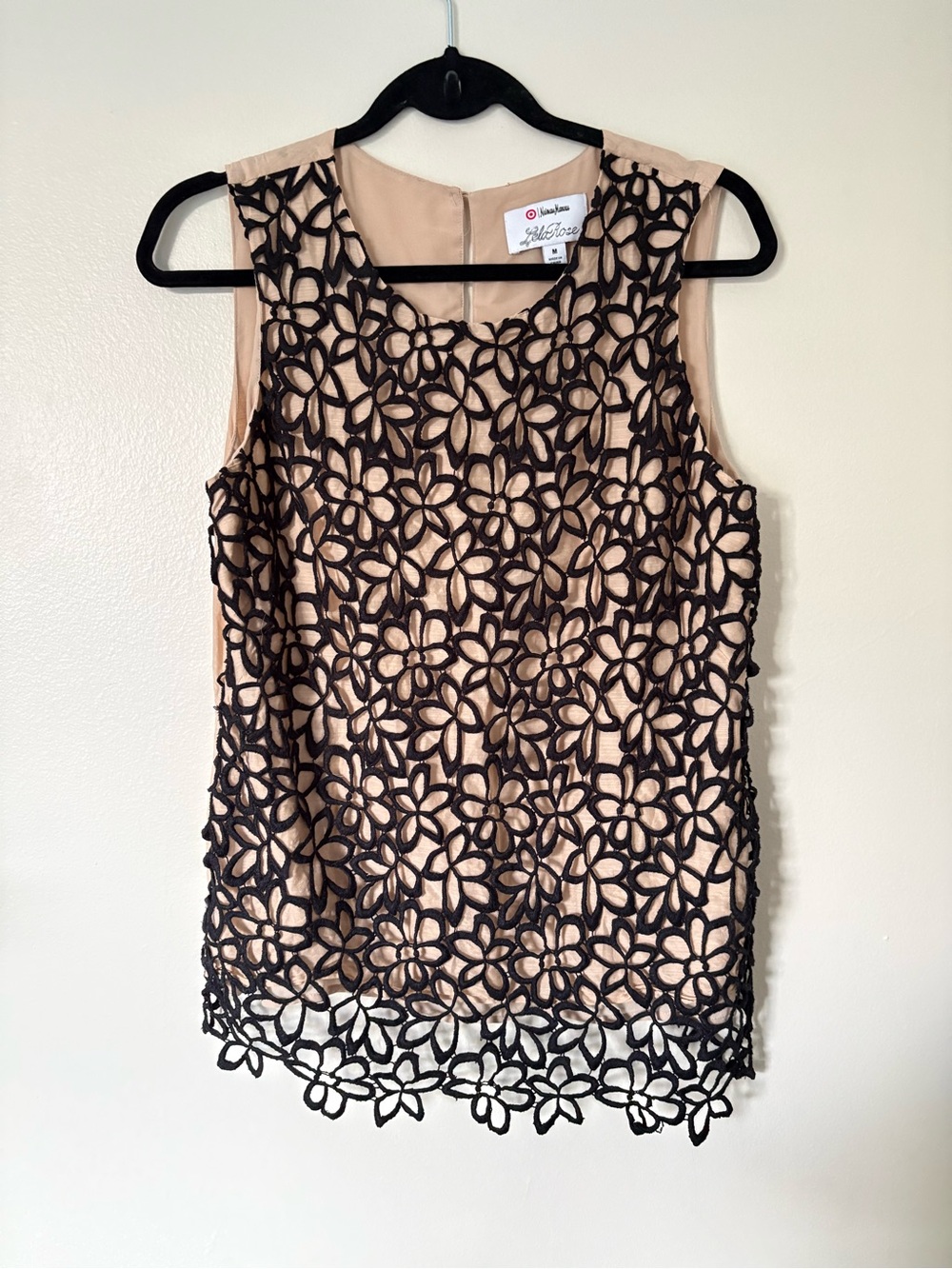 Lela Rose Black Floral Lace Overlay Silk Cotton Blouse Size Medium Limited